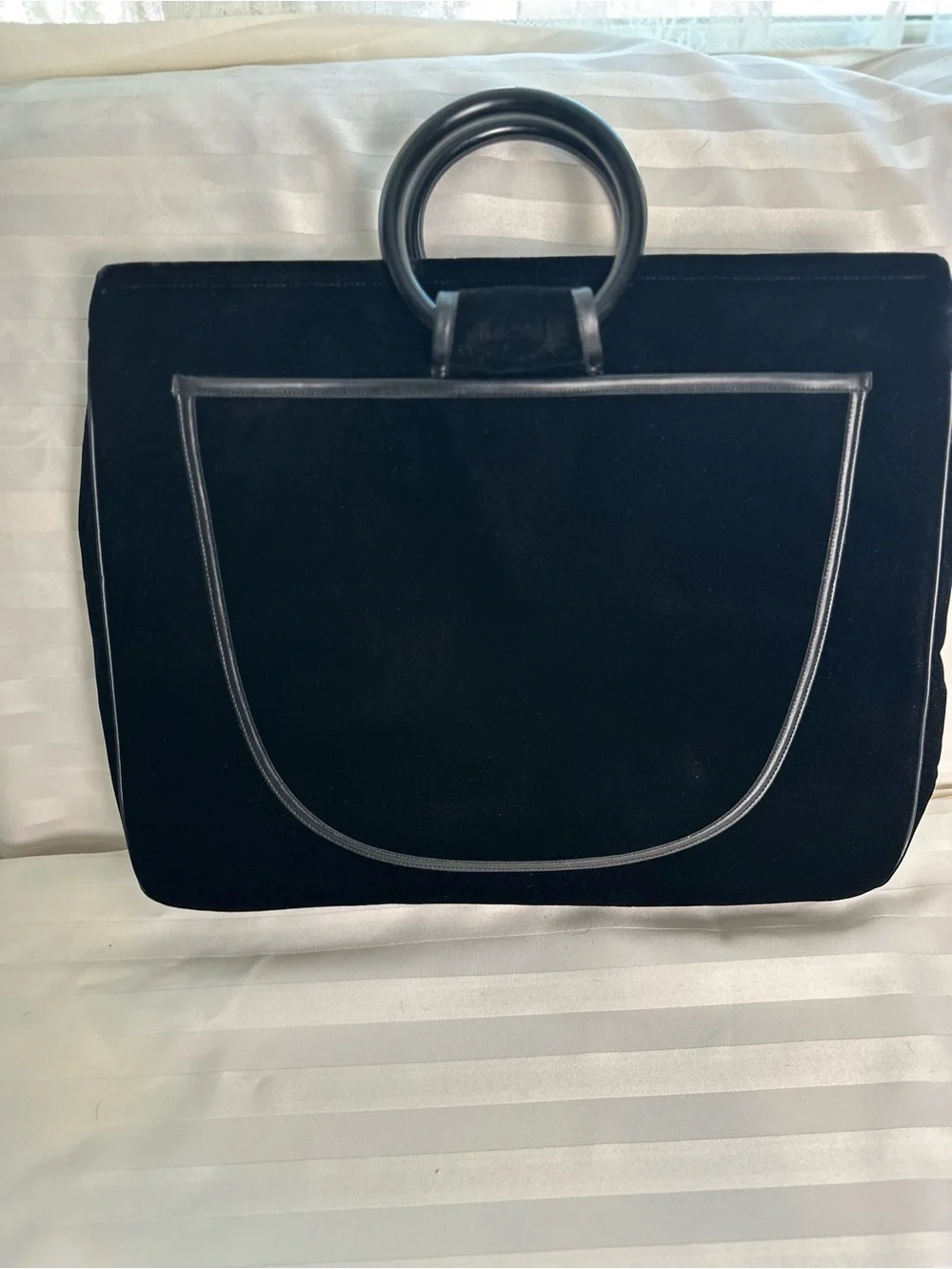 Vintage Ronay Black Velvet Portfolio Briefcase Bag Ring Handles